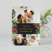 3フォトダークグレー冬の植物学メリークリスマス 箔シーズンカード (立ち正面)