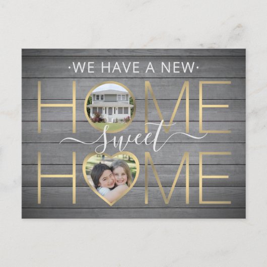 3フォトニューホームスイートホームウッ素朴ドフェイク金ゴールド 案内ポストカード (正面)