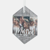 3フォトニューライウェッド1stクリスマスグレイフェイクウッド ガラスオーナメント (正面左)