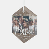3フォトニューライウェッド1stクリスマス結婚したフェイクウッド ガラスオーナメント (正面左)