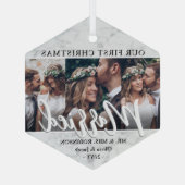 3フォトニューリウェッド1stクリスマス結婚した大理石フェイク石 ガラスオーナメント (裏面)