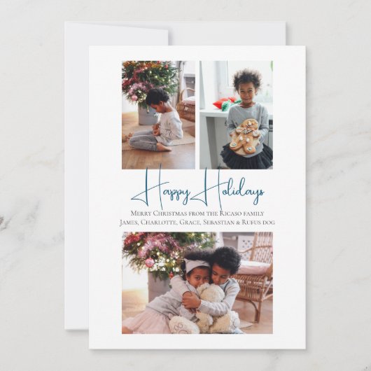 3フォトハッピーホリデーズクリスマススケートで滑るのお子様 シーズンカード (正面)