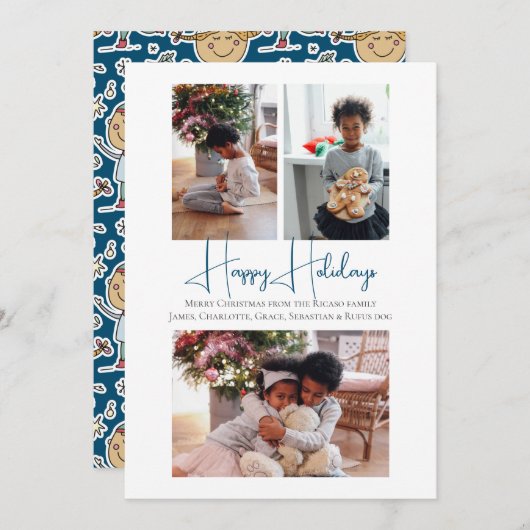 3フォトハッピーホリデーズクリスマススケートで滑るのお子様 シーズンカード (正面/裏面)