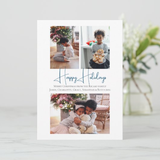 3フォトハッピーホリデーズクリスマススケートで滑るのお子様 シーズンカード (スタンド正面)