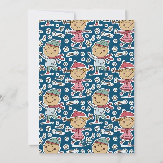 3フォトハッピーホリデーズクリスマススケートで滑るのお子様 シーズンカード (裏面)