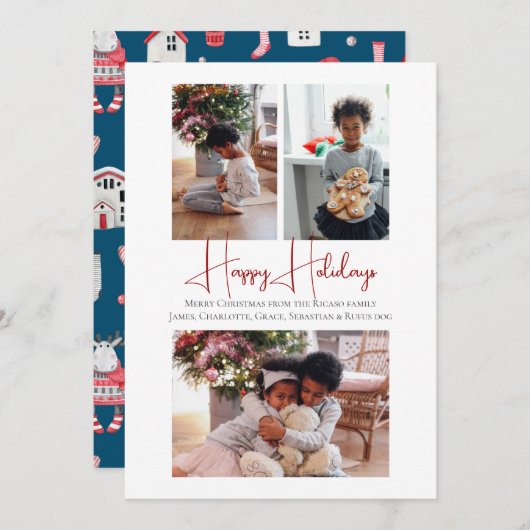 3フォトハッピーホリデーズクリスマス格言 シーズンカード (正面/裏面)