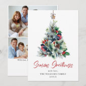 3フォトパインエレガントツリーのクリスマスグリーティング シーズンカード (正面/裏面)