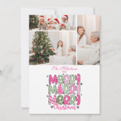 3フォトピンクグリーンメリークリスマスホリデー シーズンカード (正面)