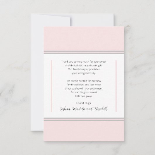 3フォトピンク白ベビーシャワー |誕生のお知らせ サンキューカード (裏面)