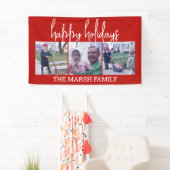 3フォトファミリークリスマスグリーティング – モダンスクリプト 横断幕 (インサイチュ)