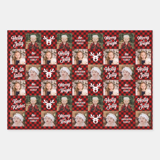 3フォトファミリーバッファロープリッドホワイトトナカイ ラッピングペーパーシート (正面)