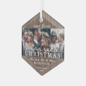 3フォトファースト結婚したクリスマスウ素朴ィード ガラスオーナメント (正面左)