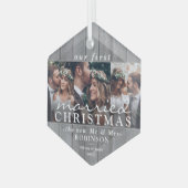 3フォトファースト結婚したクリスマスグレーフェイクウッド ガラスオーナメント (正面左)