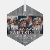 3フォトファースト結婚したクリスマスグレーフェイクウッド ガラスオーナメント (裏面)