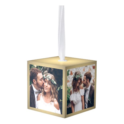 3フォトファースト結婚したクリスマスフェイク金箔 キューブオーナメント (裏面アングル)