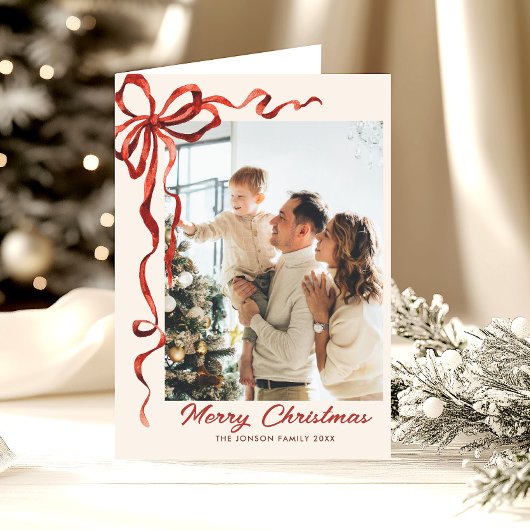 3フォトフェスティバルクリスマスボホレッドボウリボン シーズンカード