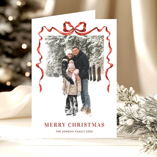 3フォトフェスティバルクリスマスボホレッドボウリボン シーズンカード