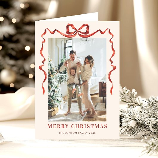 3フォトフェスティバルクリスマスボホレッドボウリボン シーズンカード