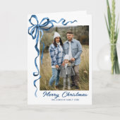 3フォトフェスティバルダスティブルークリスマスリボン シーズンカード (正面)