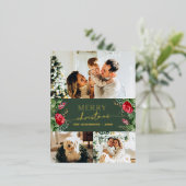 3フォトフォレスト緑の葉メリークリスマス金ゴールド 箔シーズンポストカード (立ち正面)