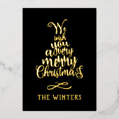 3フォトブラックと金ゴールドクリスマスツリーレタリング 箔シーズンカード (正面)