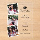 3フォトブラックと金ゴールド卒業パーティー招待状 アクリル招待状 (正面)