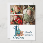 3フォトブルーテディベビー1stクリスマス シーズンカード (正面)