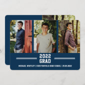 3フォトブルーボーイグラードカスタム文字卒業 案内状 (正面/裏面)