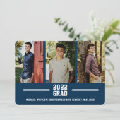 3フォトブルーボーイグラードカスタム文字卒業 案内状 (スタンド正面)