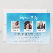 3フォトブルー水色サプライズスタイリッシュパーティー 招待状 (正面)