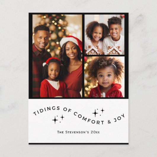 3フォトホリパーソナライズされたデイ心地よいとジョイ シーズンポストカード (正面)