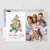 3フォトホリーベリークリスマスツリーのグリーティング シーズンカード (正面/裏面)