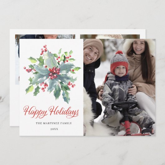 3フォトホリーベリーフェスティバルファミリークリスマス シーズンカード (正面/裏面)