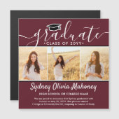 3フォトマルーン磁気卒業発表 マグネット招待状 (正面/裏面)