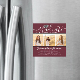 3フォトマルーン磁気卒業発表 マグネット招待状