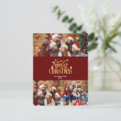 3フォトメリークリスマスin金ゴールド休日はがき シーズンポストカード (スタンド正面)