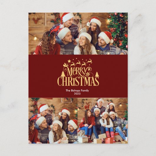 3フォトメリークリスマスin金ゴールド休日はがき シーズンポストカード (正面)
