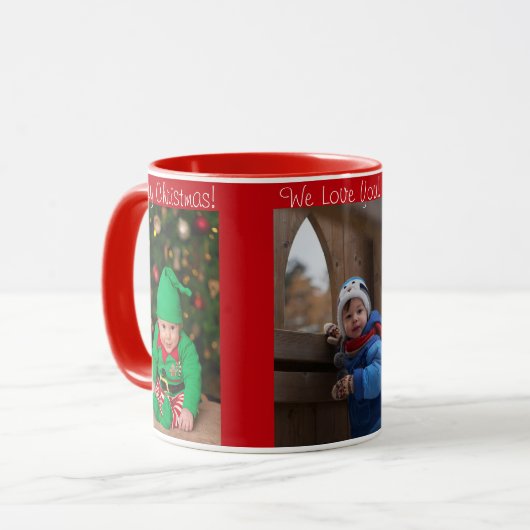 3フォトメリークリスマスwキッズネームギフト マグカップ (正面左)
