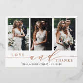 3フォトモダンバラゴールドフォイルサンキューカード 箔招待状 (正面)