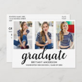 3フォトモダン金ゴールド卒業パーティー招待状WB インビテーションポストカード (正面/裏面)