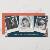 3フォトレイアウトヴィンテージスナップショットNavy Blue シーズンカード (正面/裏面)