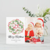 3フォトレッドホワイトグリーンクリスマスリース シーズンカード (スタンド正面)