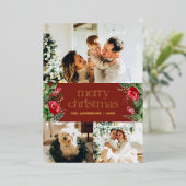 3フォトレッドボタニカル葉楽しいクリスマス 箔シーズンカード (立ち正面)