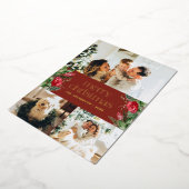 3フォトレッドボタニカル葉楽しいクリスマス 箔シーズンカード (回転した状態)