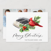 3フォトレッド（鳥）ショウジョウコウカンチョウホリーベリークリスマス シーズンカード (正面/裏面)