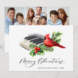 3フォトレッド（鳥）ショウジョウコウカンチョウホリーベリークリスマス シーズンカード