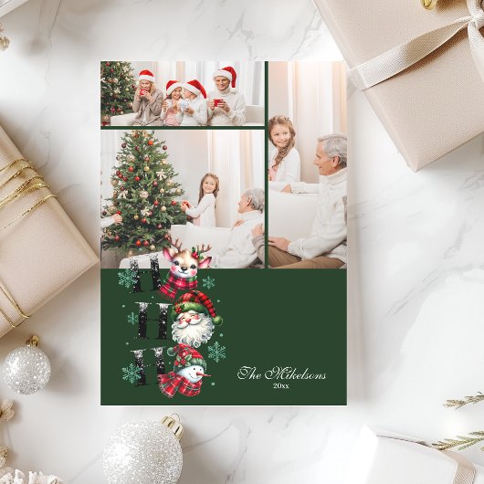 3フォトレトロサンタ&フレンズクリスマス シーズンカード