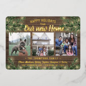 3フォト任意の文字新しいホームウッド&ガーランドライト 箔シーズンカード (正面)