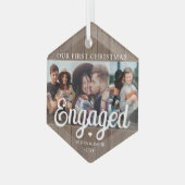 3フォト初めてのクリスマス婚約した素朴フェイク木材 ガラスオーナメント (正面左)