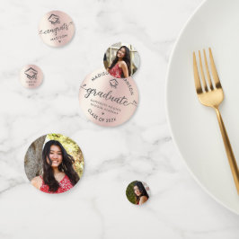 3フォト卒業バラ金ゴールドモダンスクリプトキャップ コンフェッティ